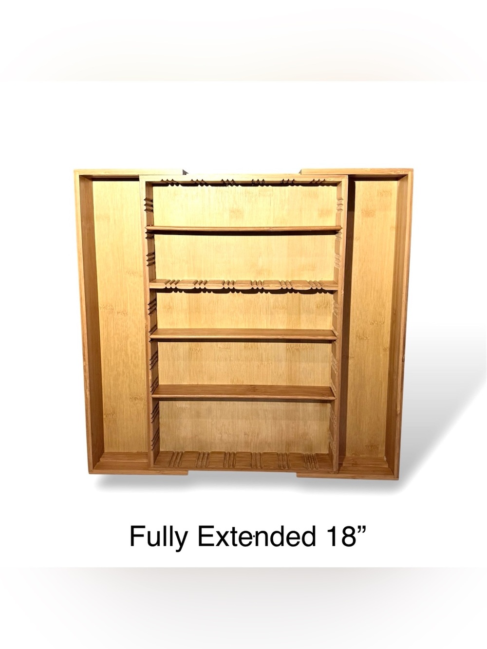 Adjustable Tabletop Curio Display Shelf | Expandable Bamboo Drawer Organizer
